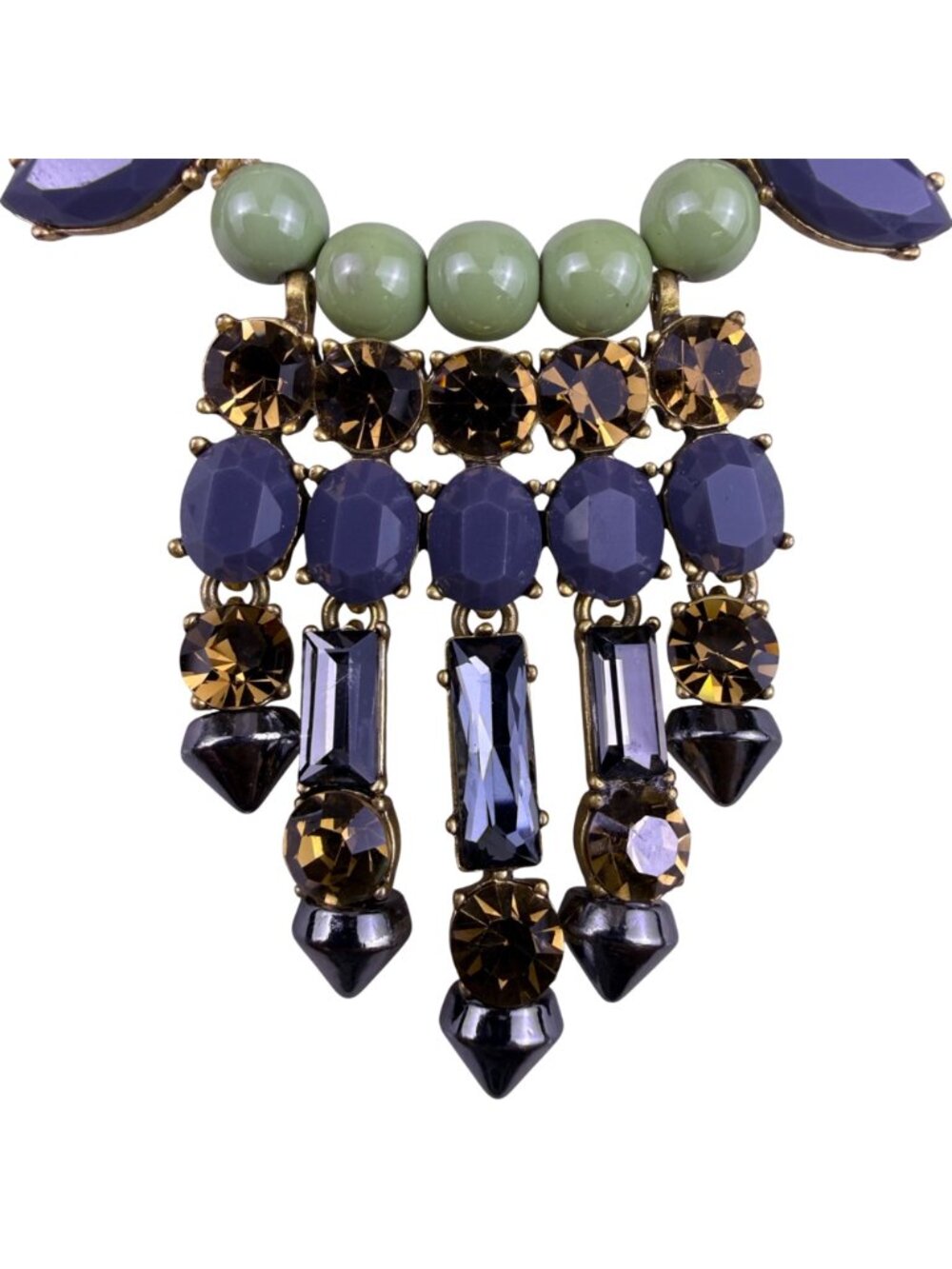J. Crew Womens Green & Navy Beaded Statement Necklace Glass Crystals - Picture 3 of 4